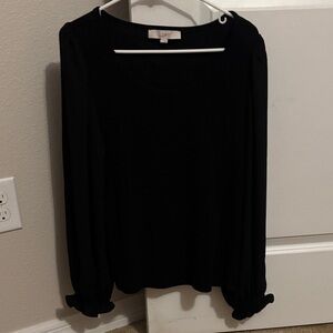 LOFT Black Long Sleeve Scoop Neck Top with Ruffle Cuffs